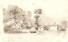  Dessin original ancien au lavis et rehauts d'aquarelle 