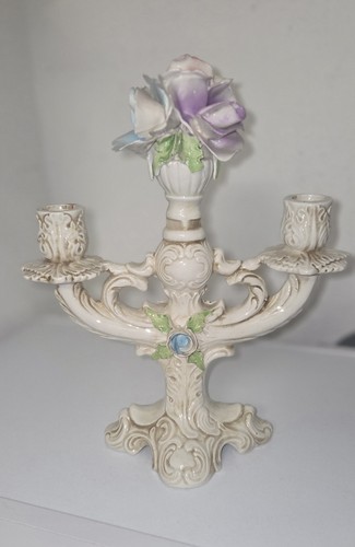 Bougeoir faïence fleurs - en,
