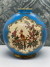 Vase boule en céramique de Longwy vintage réparé