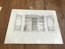 gravure ancienne architecte N759 porte d entrée et marquise 