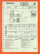 RENAULT R 350 ET 380 . 19 T / TRACTEUR / FICHE EXPORT de  1991