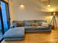 Canapé velours côtelé avec méridienne, très bonne qualité, bleu clair