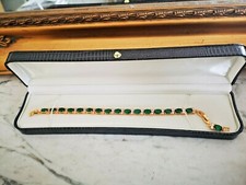 18k Finition or Jaune Exotique Vert Émeraude Synthétique Diamants Tennis
