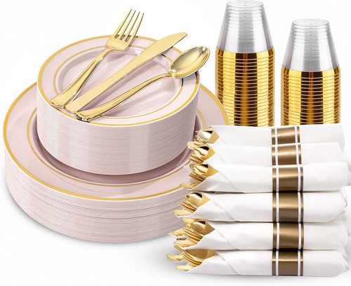 175pcs pink plastic - plates,