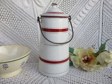 Antique Dark Red Stripes Golden Border French Enamel Milk Jug. Pot à Lait 1930