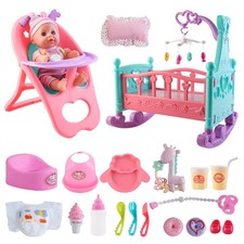 21 Pièces Kit Accessoire Bébé Poupée avec 29cm Poupée Interactive Lit Bébé Ch...