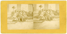 Stéréo, spectacle, comédiens, clowns Vintage stereo card -  Tirage albuminé 