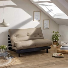 Ensemble Matelas Futon QUASI NEUF En Coton Et Structure En Bois Massif Noir