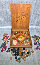 Magnifique Jeu ancien Nain Jaune bois jetons carton vintage décoration 1960's