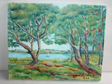 Tableau huile sur toile signée MP.OLIVIER, Paysage du Sud 41 cm x 33 cm