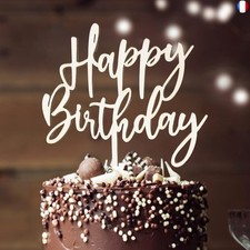 Happy Birthday Decoration Gateau, Cake Topper Happy Birthday en Bois,