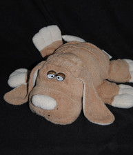 ? Peluche doudou chien DUPUIS couché allongé beige crème 30 cm yeux brodés brun