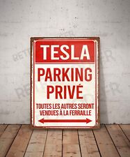 Plaque métal vintage Tesla parking privé Enseigne Garage Décoration voiture