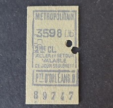 Ancien ticket Paris Métro 1928 PORTE D'ORLEANS B 89747 Metropolitain 20