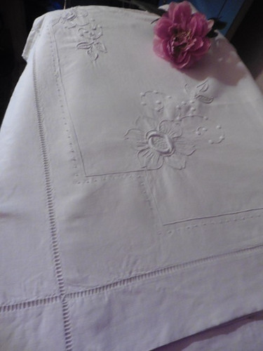 Ancien drap lin coton ecru - x,