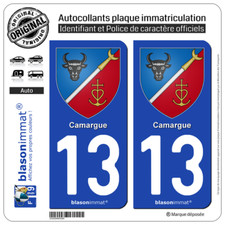 2 Stickers autocollant plaque immatriculation 13 Camargue - Armoiries