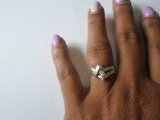 bague en argent massif, ajourée, croisée, t. 58