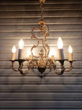 Important lustre cage en bronze 6 feux de style Louis XV en état de marche 7 kg