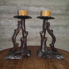 paire de bougeoir porte-bougie candélabre foret noire fer forge brutaliste 1950