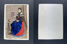 Kuhlmann, Buckeburg, femme au rouet Vintage cdv albumen print. Tirage albumi