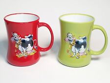 Ancien Lot 2 Mugs Tasses LA VACHE RODA France 3D Relief Vert Et Rouge Animaux 