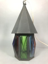 Ancienne LANTERNE de porche Vintage Verres colorés pointe de diamants