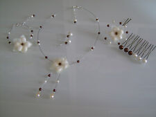 Parure Bijoux Marron/Ivoire  p robe de Mariée/Mariage fleur collier (pas cher)