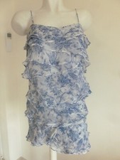 BELLE ROBE FLUIDE A VOLANT " MANGO " IMPRIME CACHEMIRE BLEU CIEL T.36 TBE