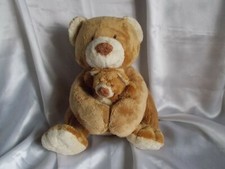 Ancien doudou peluche ours et son bébé, marron clair, écru, Nicotoy