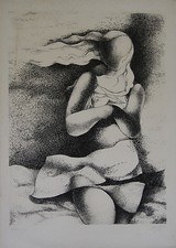 Manolo RUIZ PIPO - Lithographie originale - Nu, Jeune femme dans le vent