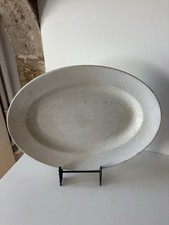 Ancien Plat Oval en faïence Opaque De Luneville blanc Patine Shabby Déco