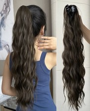 Postiche Queue De Cheval Extension Synthétique Brun Foncé Ondulé A Pince Femme