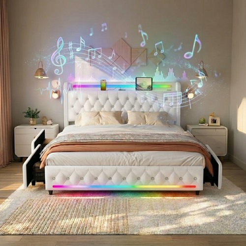 Lit velours tiroirs - lit, en