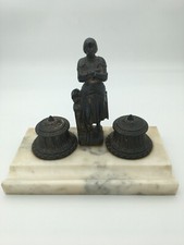 double encrier régule - jeanne d'arc sur marbre