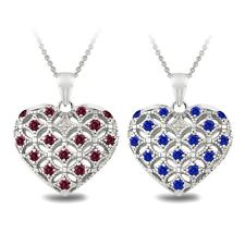 925 Argent Synthétique Pierre Précieuse & Diamant Accent Collier Médaillon Coeur