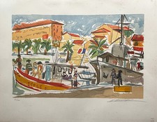 François DESNOYER : Le port de Saint-Raphaël - Lithographie originale signée