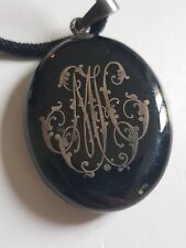 Pendentif Porte Souvenir Ancien Monogrammé Ebonite Argent Massif Reliquaire De D