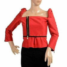 Dsquared2 Women's Red Zip Up Peplum Long Sleeve Top US S IT 40