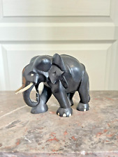 Ancien Sculpture Statuette Bois Ebène Eléphant Anglo Indien