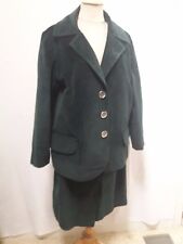 TAILLEUR VELOURS VERT fonçé veste jupe T40 VINTAGE 60 VELVET SKIRT SUIT siz M