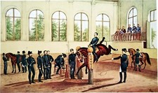 ÉCOLE de CAVALERIE de SAUMUR - SAUTEUR AUX PILIERS - Planche en couleur