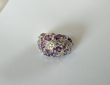 BAGUE VINTAGE ARGENT MASSIF ÉTOILE FILANTE AMÉTHYSTE ET PIERRES pavage