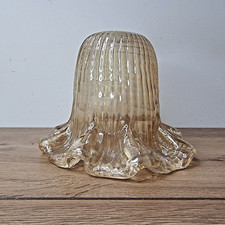 Abat-Jour Tulipe Globe en Verre Ocre Clair - Strié Plissé à Volant