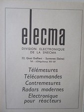 1963-1964 PUB ELECMA SNECMA ELECTRONIQUE TELEMESURE RADAR ECM ORIGINAL FRENCH AD