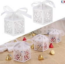 Fentar 50 PCS Fete Faveur (5x5x7cm) Découpé Laser Boite Dragee Mariage Blanches 