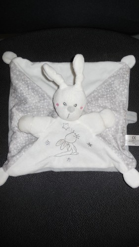 Doudou plat lapin - lapin, blanc
