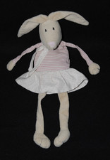 ? Peluche doudou lapin BOUT'CHOU MONOPRIX beige rose rayé robe 32/43 cm TTBE