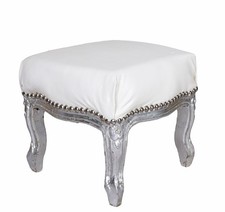 Tabouret Baroque Banc Tabouret Blanc Argent Repose-Pieds Tabouret