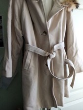 ancien manteau femme WEILL ceinturé en laine avec capuche doublée fourrure