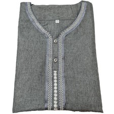 Hommes Marocain Gris Court Qamis Manches Juba Kandora Dishdasha